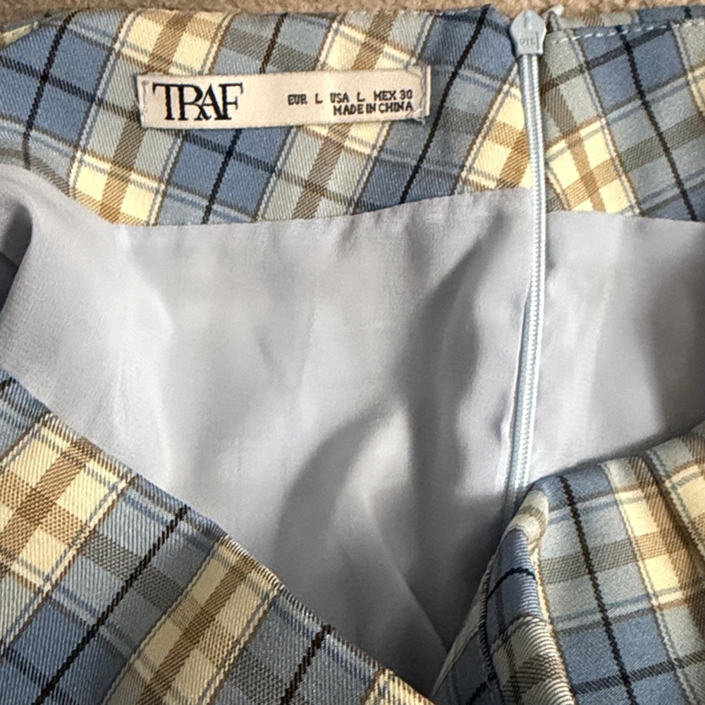 Plaid Blue and Tan Women's Skirt - Picture 3 of 5